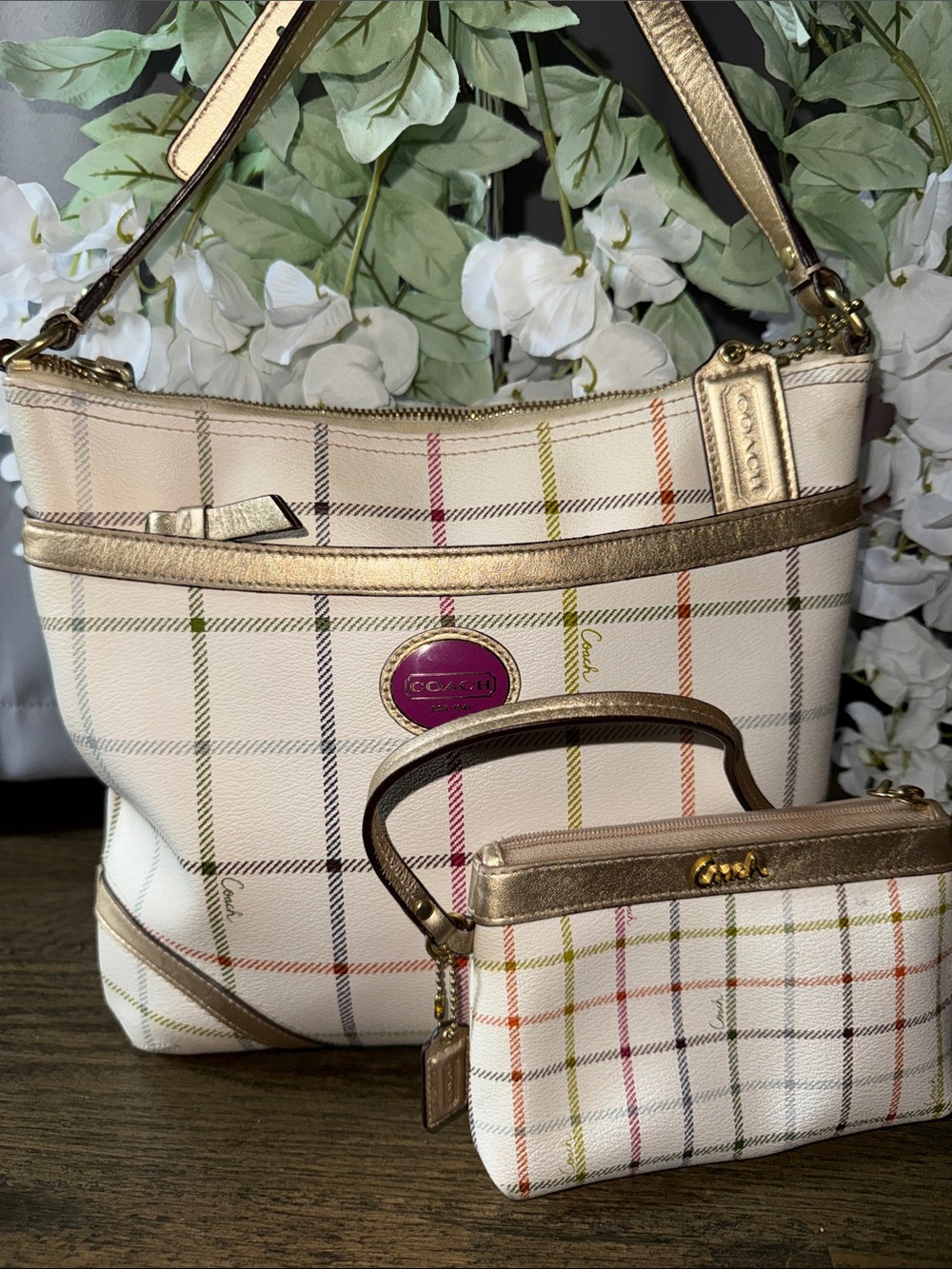 Coach two pieces set Heritage Plaid
Tattersall Bag, Like-New Condition